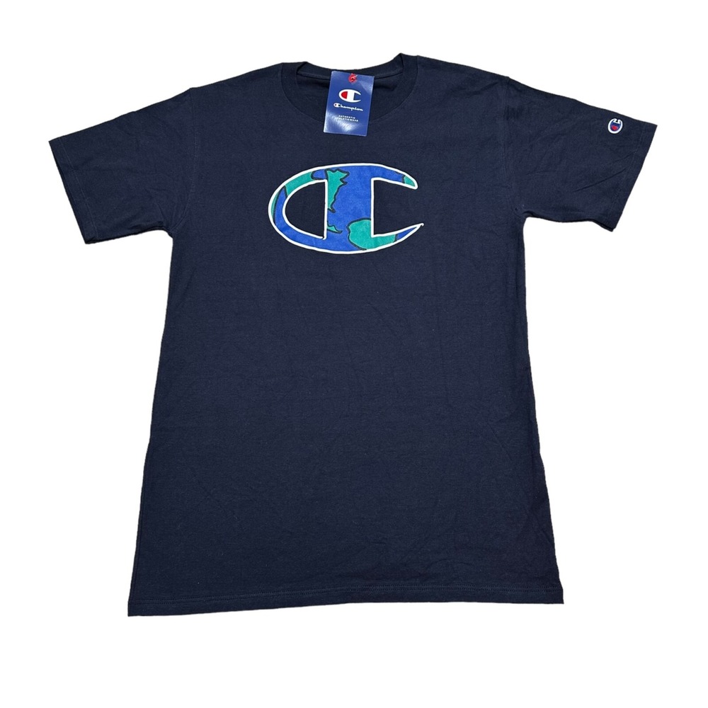 Champion Men's Size S Earth Logo‎ Graphic Tee Navy Blue Cotton T-Shirt NEW NWT